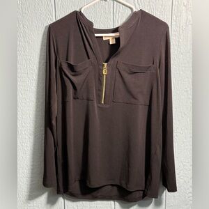 MICHAEL Michael Kors Gold Black Zippered Long Sleeve Blouse